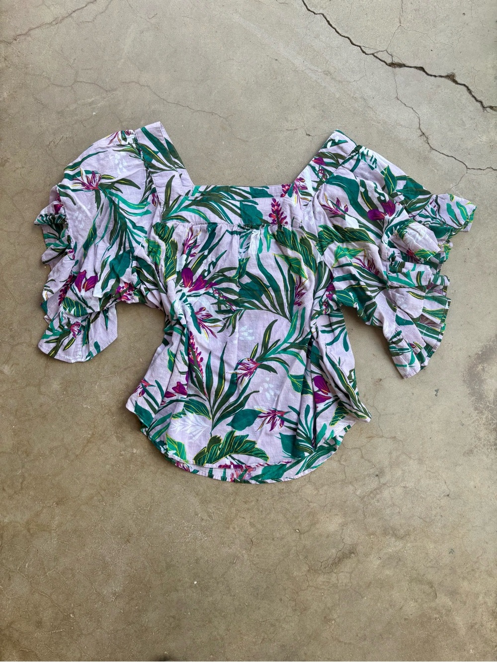 Terra & Sky Tropical Floral Off-the-Shoulder Blouse 100% Cotton Lavender XL